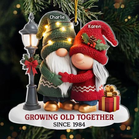 Custom Gnome Acrylic Ornament - Personalized Anniversary Christmas Wedding Gifts For Husband And Wife, Him And Her - Our Story Continues